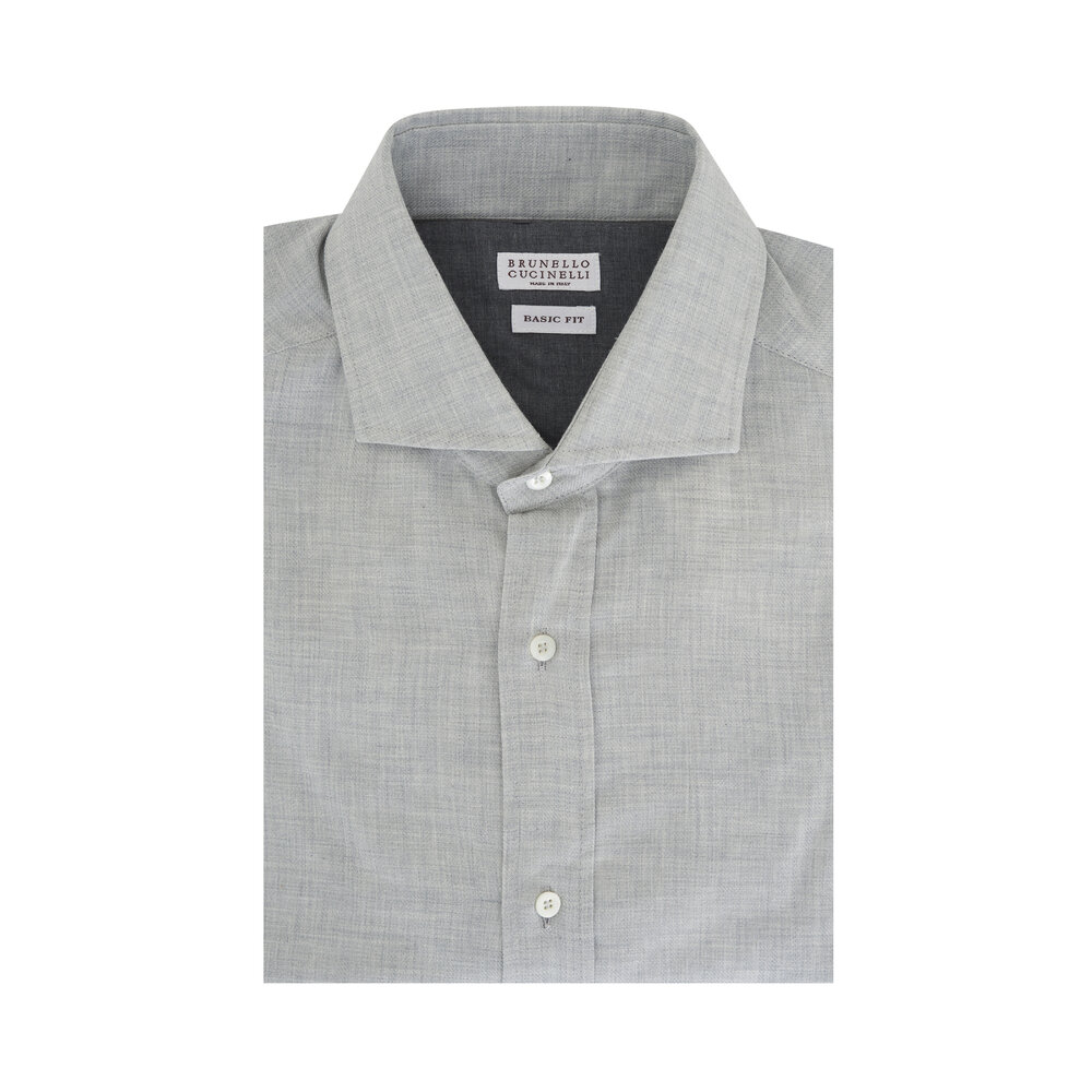 BRUNELLO CUCINELLI グレーコットンボタン留め半袖ポロシャツ Brunello Cucinelli メンズ リネンコットンブレンド ポロシャツ
