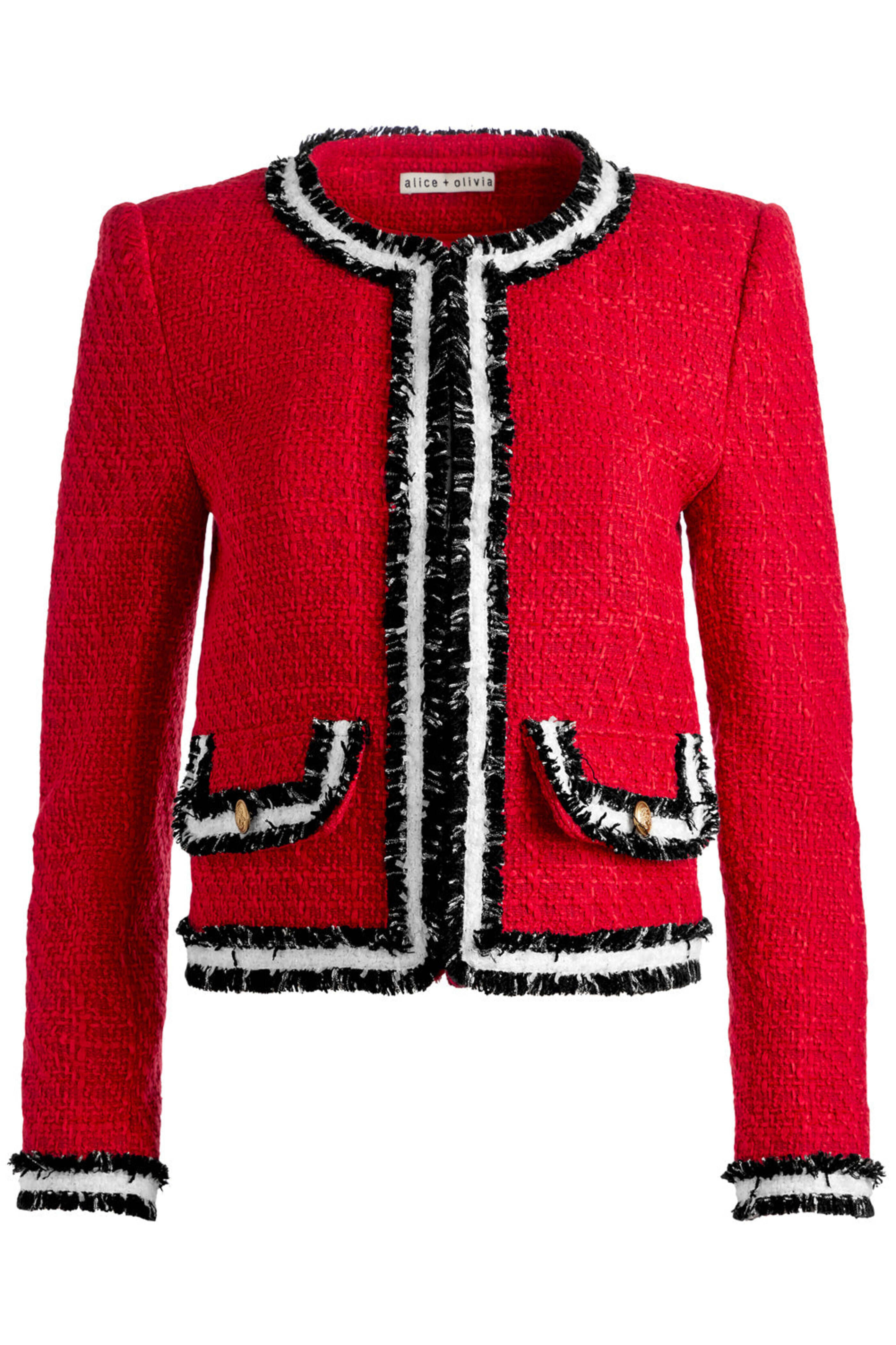 Alice & Olivia - Perfect Ruby Red Tweed Landon Crop Jacket