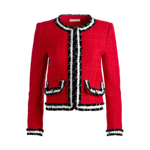 ジャケット・アウター mideal tweed over jacket red Alice & Olivia - Perfect Ruby Red Tweed Landon Crop Jacket