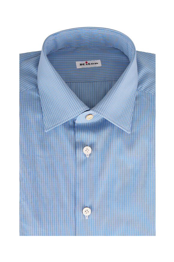 Kiton Blue Stripe Cotton Dress Shirt - view 1