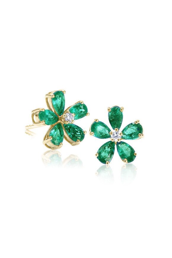 Nam Cho 18k Yellow Gold Emerald Flower Studs - view 1