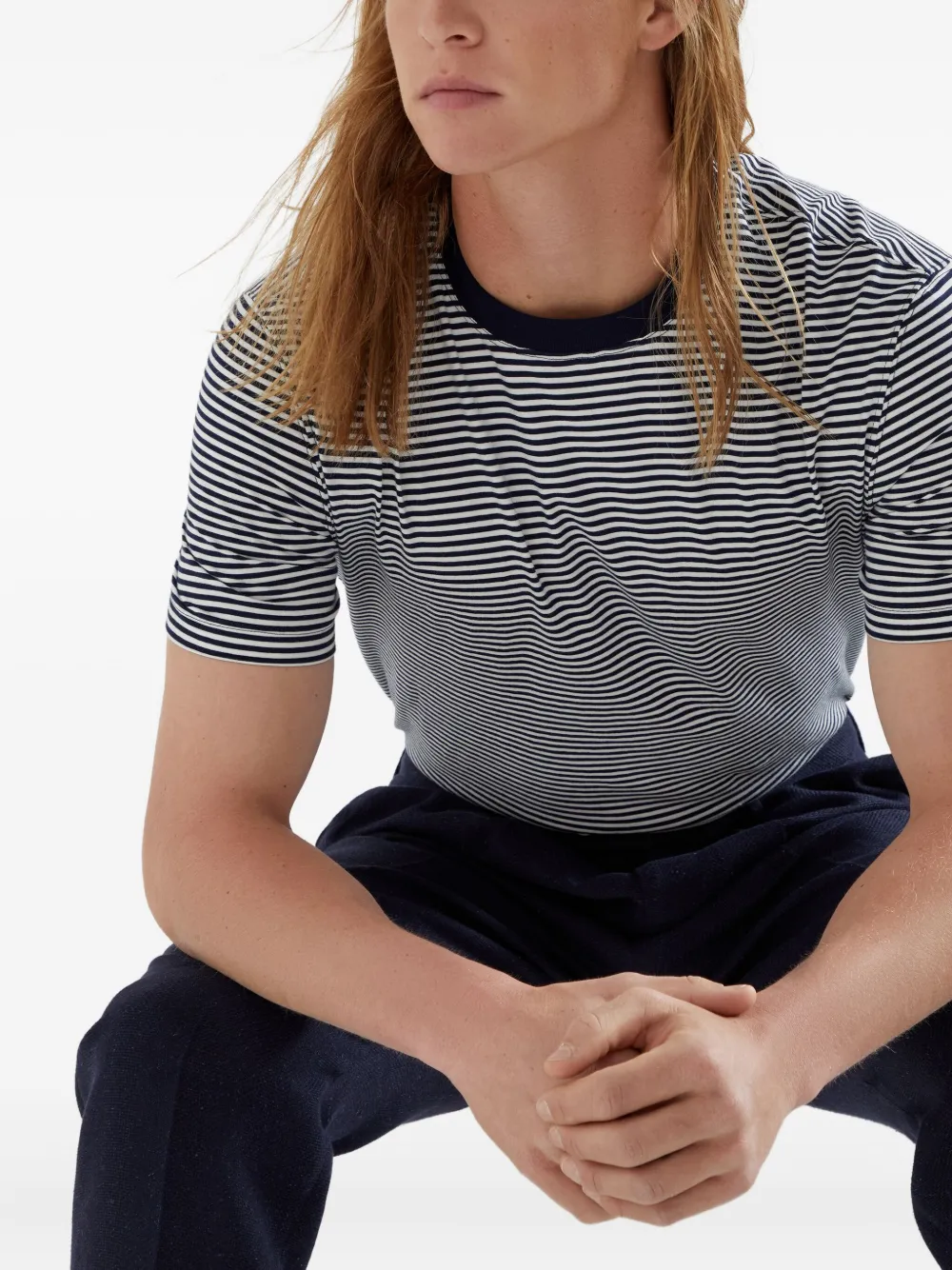 ブルネロクチネリ Tシャツ Brunello Cucinelli - Navy & White Stripe Cotton T-Shirt