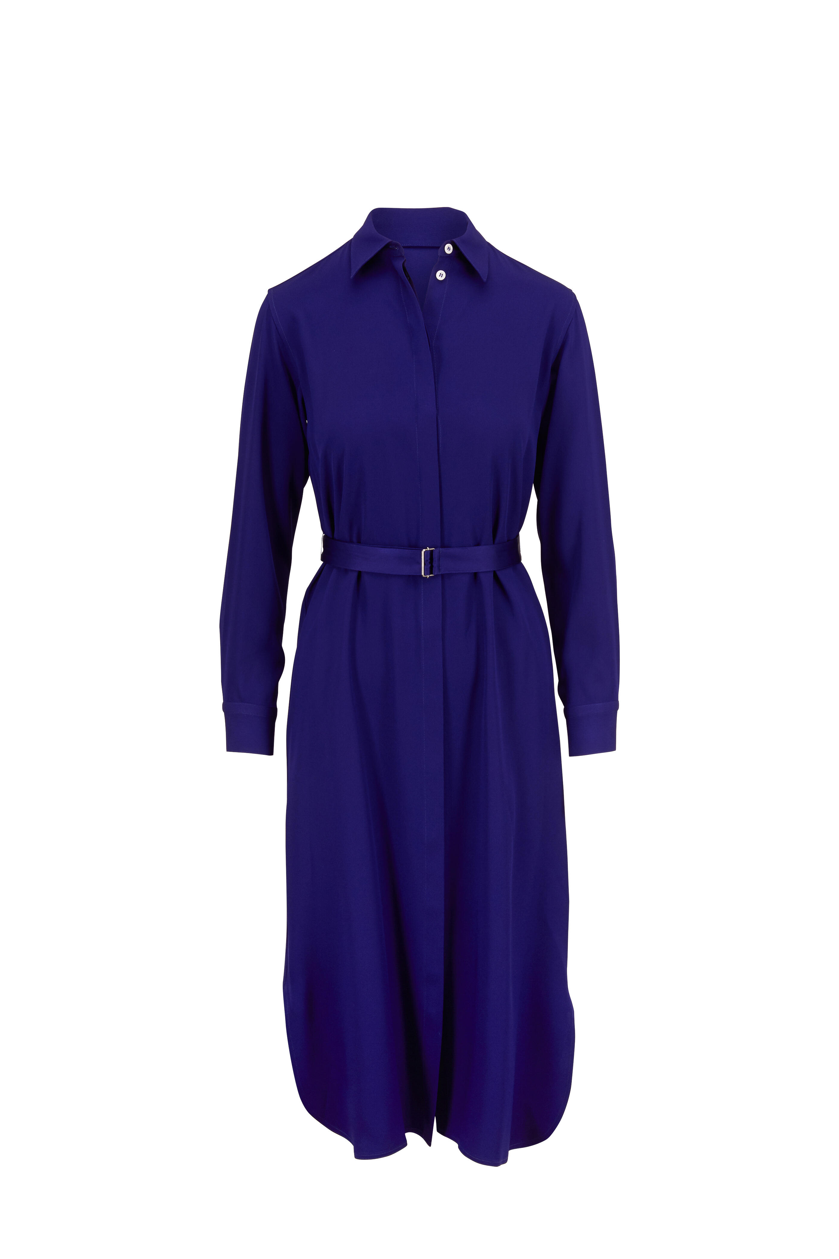 Satin Belted Shirt Dress in Purple - Brunello Cucinelli