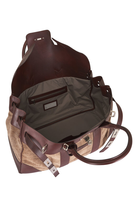 Brunello Cucinelli Brown Leather & Chevron Country Bag - view 4