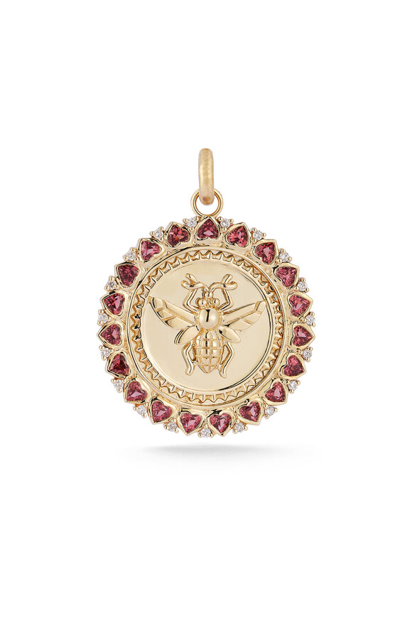 Storrow 14k Gold Pink Garnet Heart & Diamond Matilda Medal - view 1