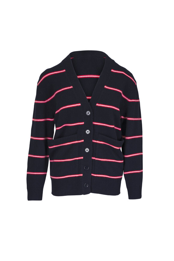 Dorothee Schumacher Sporty Statements Blue Trio Stripe Cardigan