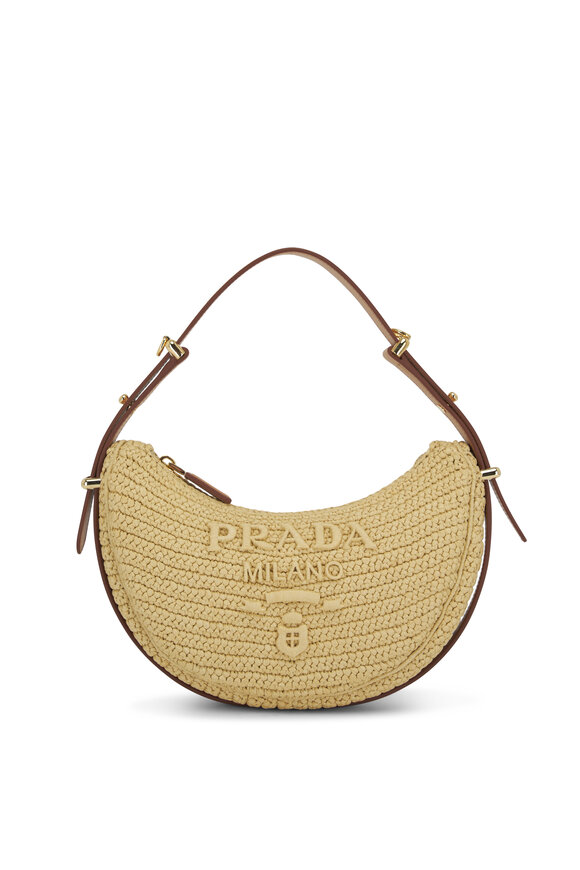 Prada - Natural Raffia Logo Crochet Shoulder Bag 