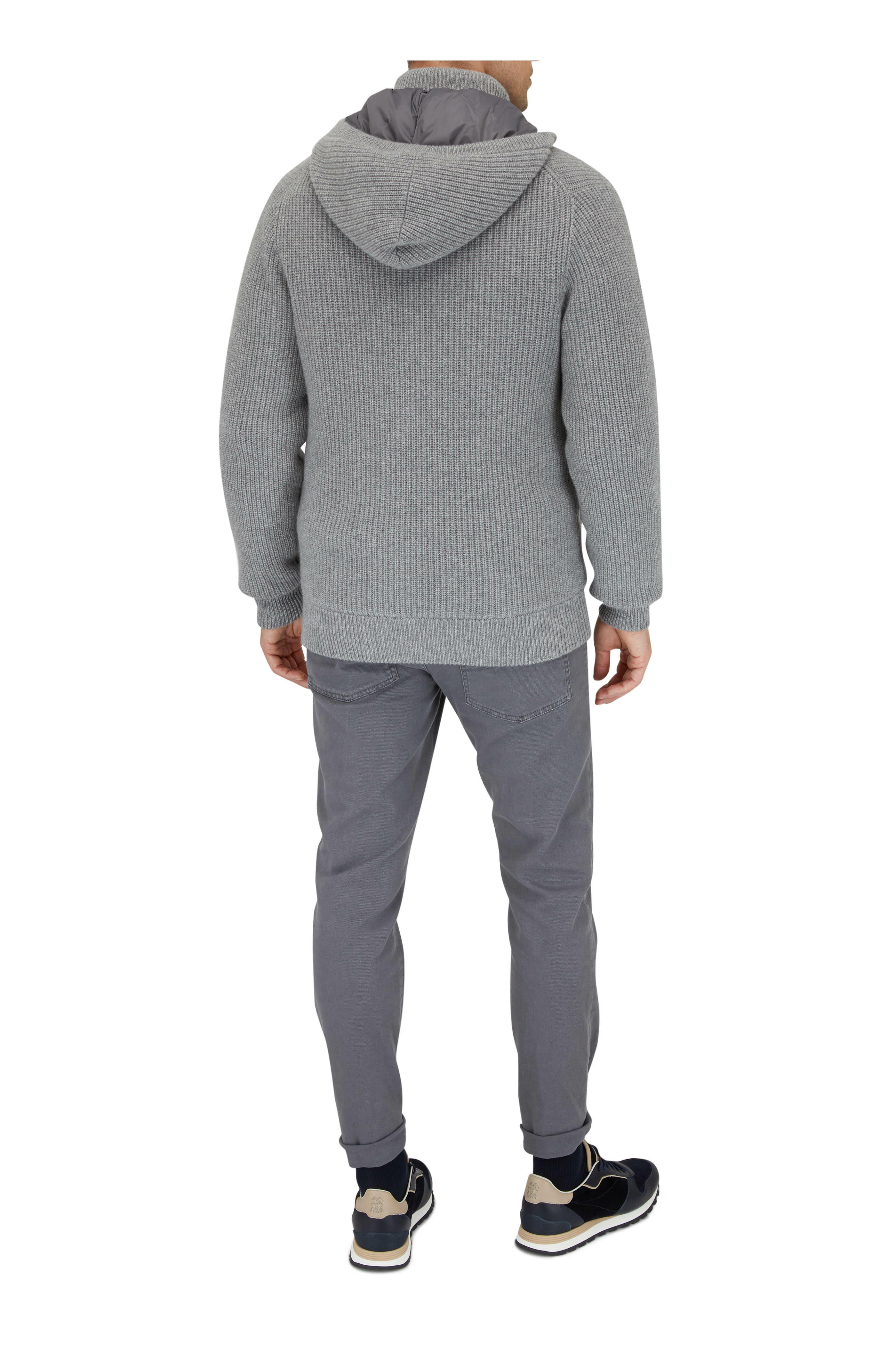 Brunello Cucinelli - Light Gray Cashmere Knit Bomber Jacket