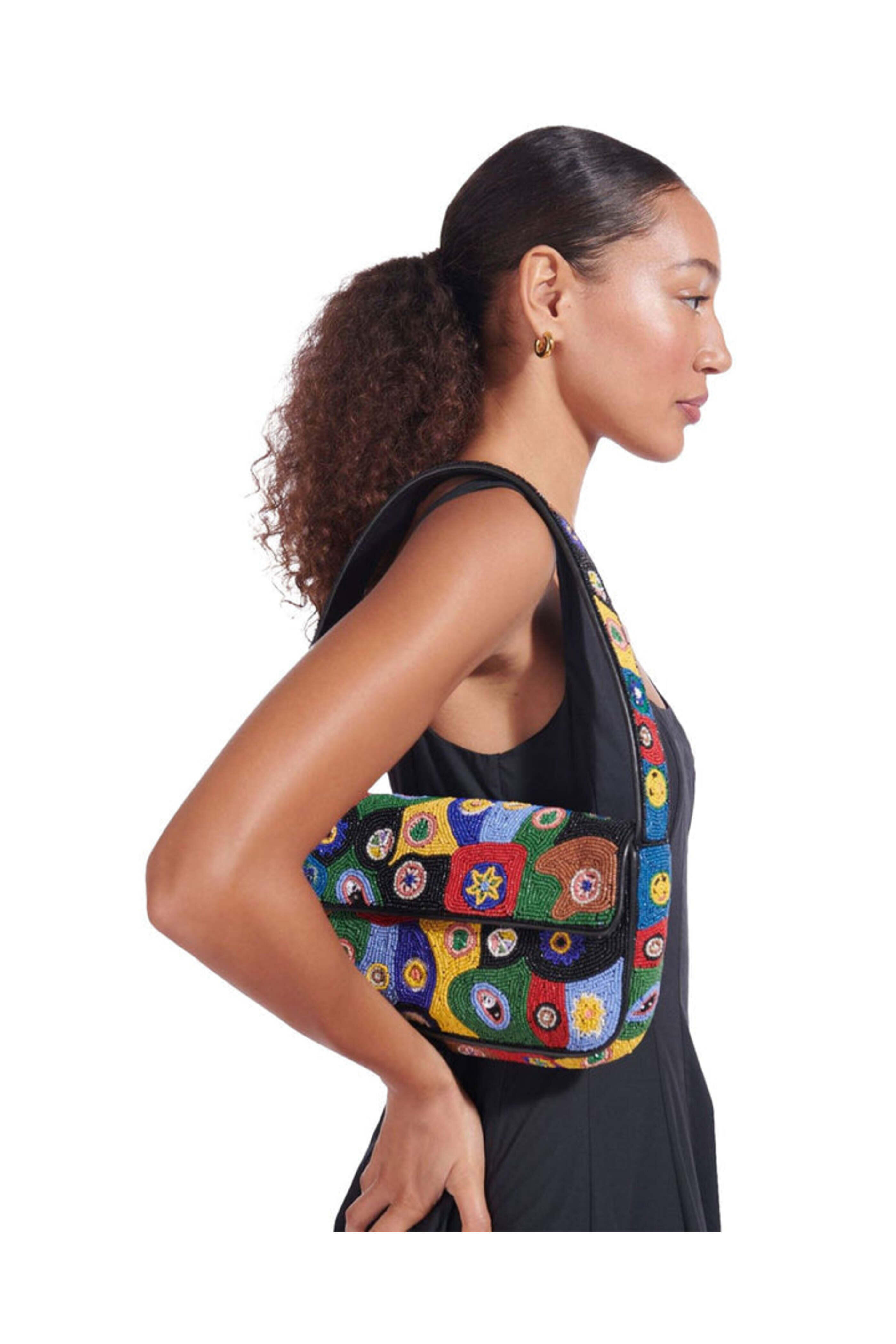 Staud - Tommy Beaded Shoulder Bag in Black Millefiori
