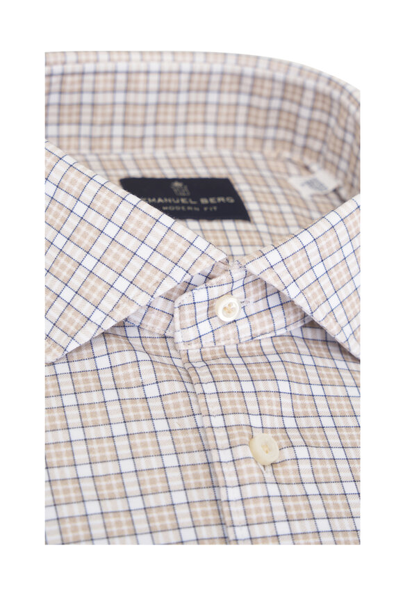 Emanuel Berg Light Brown Check Stretch Cotton Sport Shirt - view 2
