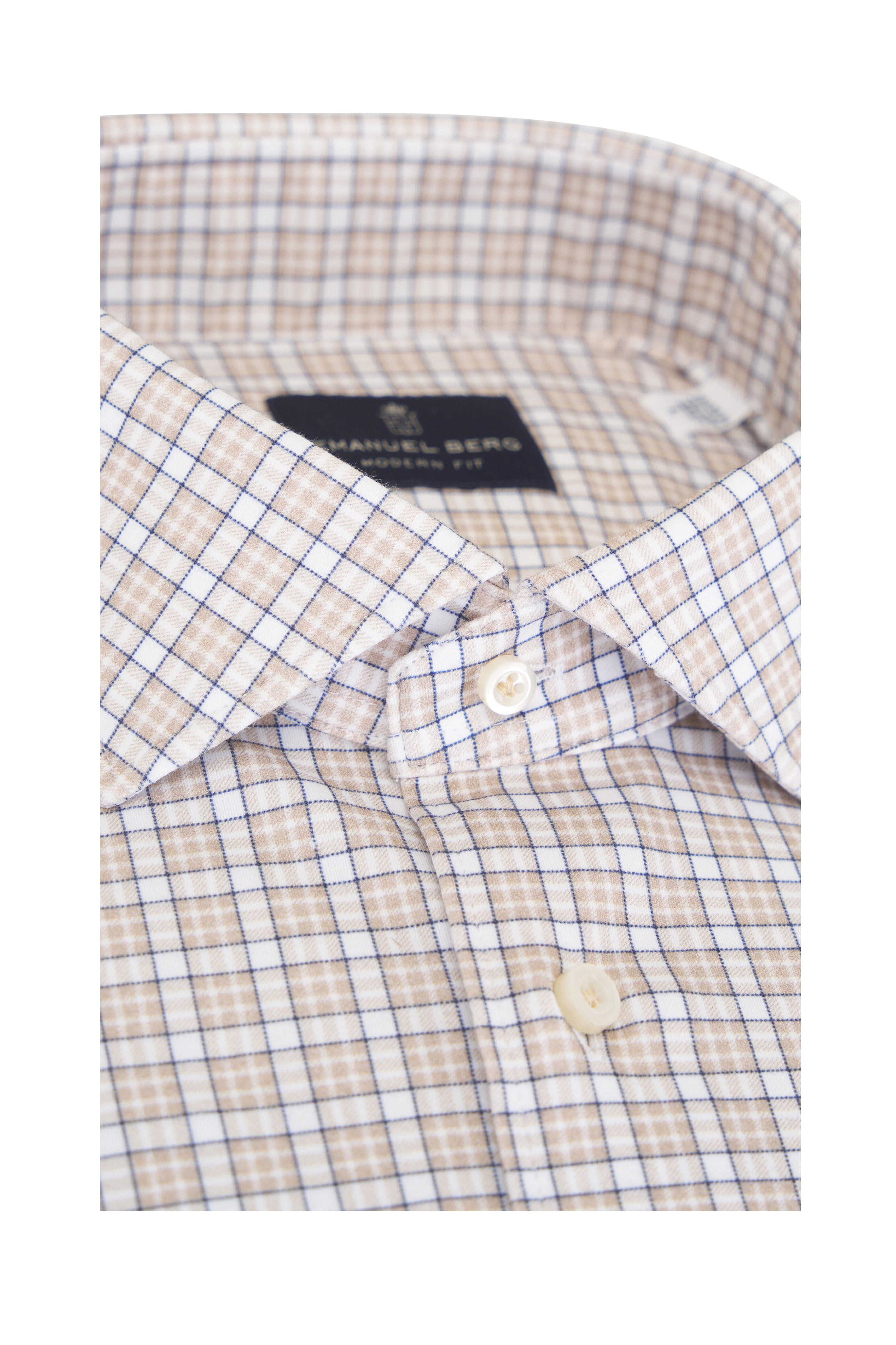 Emanuel Berg - Light Brown Check Stretch Cotton Sport Shirt - view 2