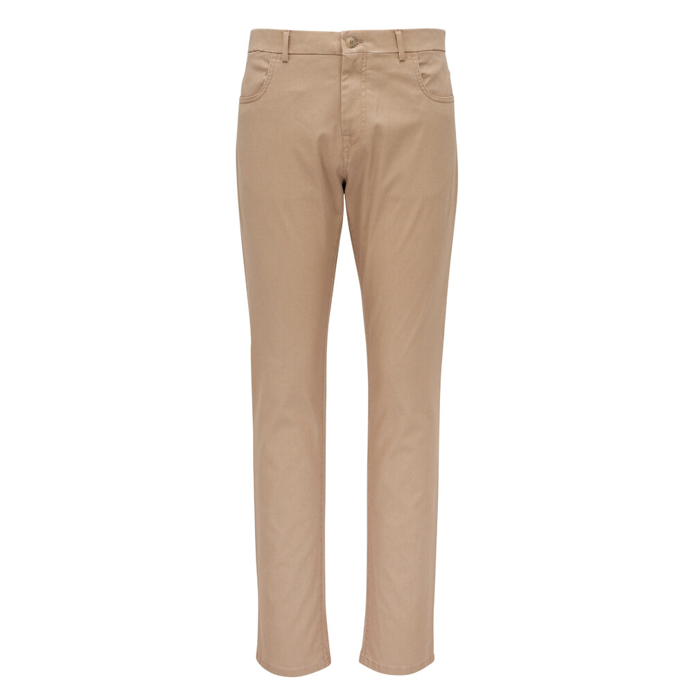 Canali - Tan Stretch Twill Five Pocket Pant | Mitchell Stores