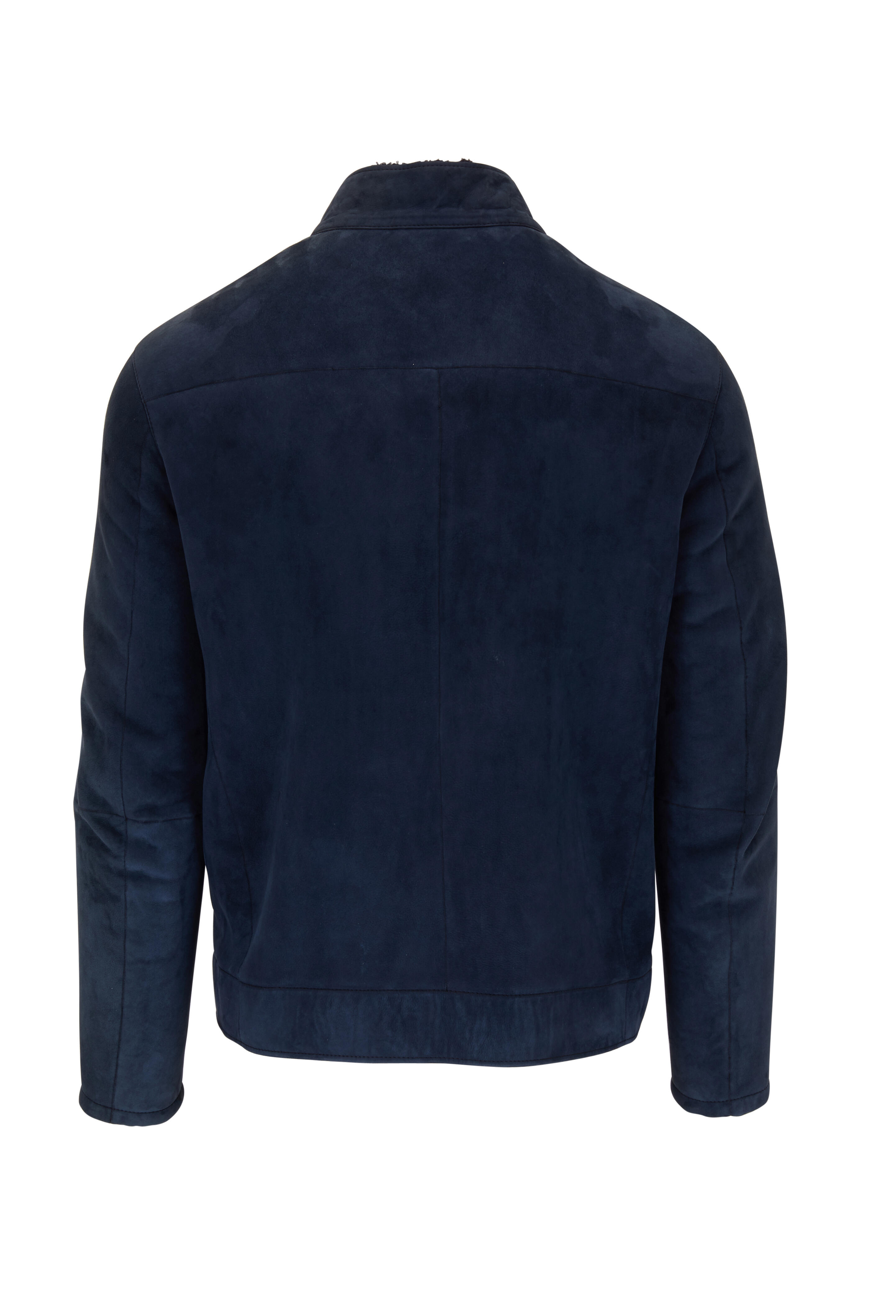 Ajmone - Navy Blue Suede & Shearling Moto Jacket