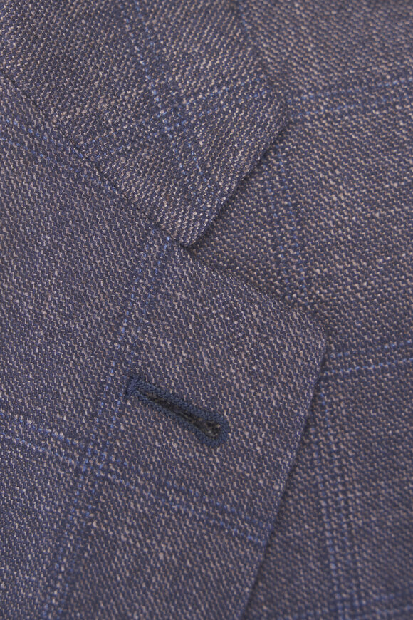 Canali Kei Brown & Navy Plaid Silk & Cashmere Sportcoat - view 5