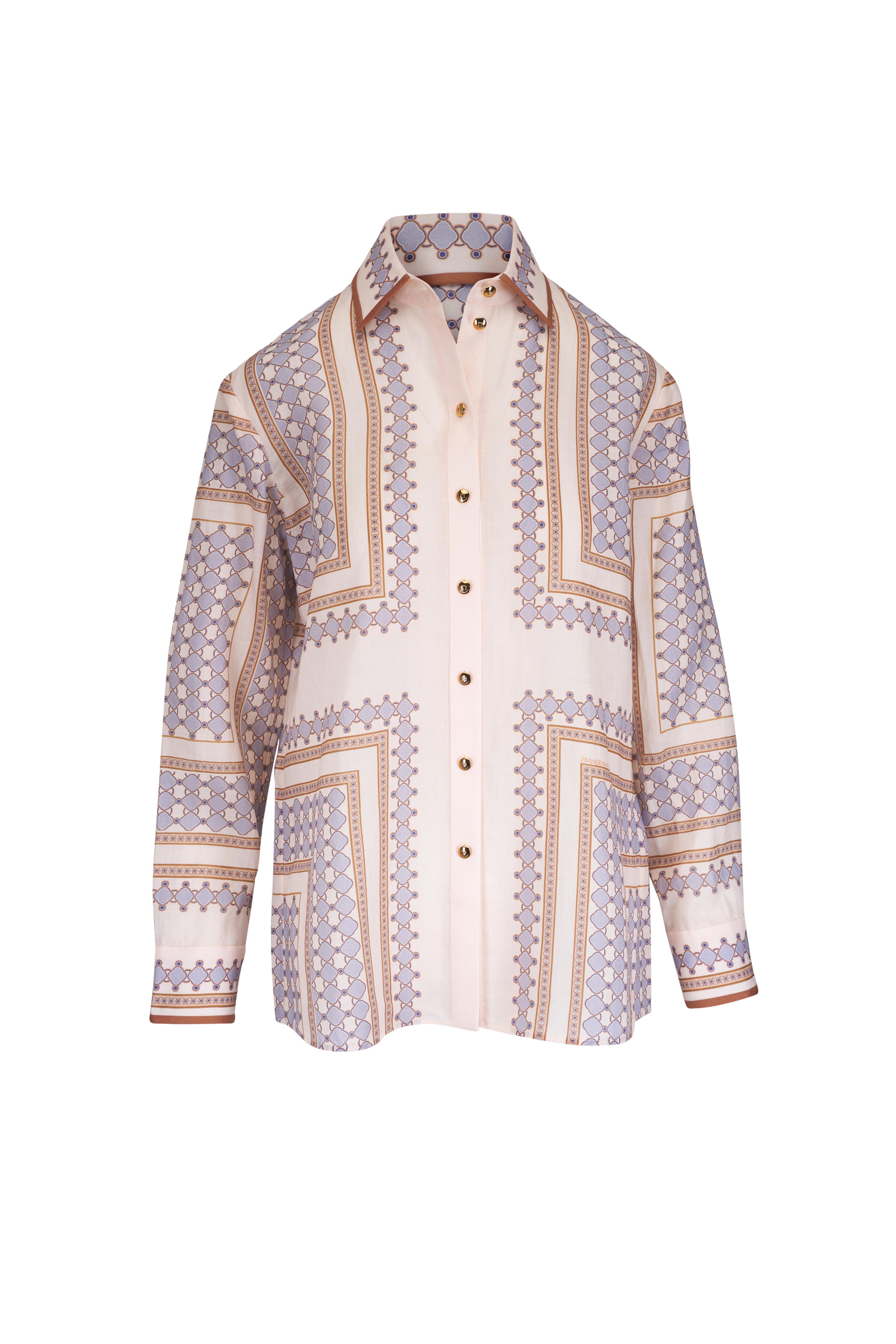 Zimmermann - Cream & Blue Geometric Print Button Up Shirt