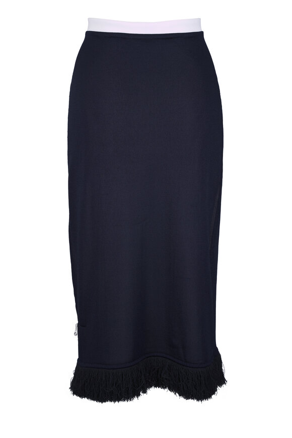 Bottega Veneta Colorblock Midnight Silk Layered Fringe Midi Skirt - view 2