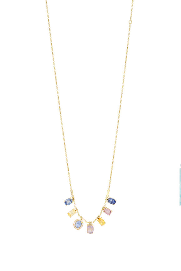 Lauren K 18k Yellow Gold Sapphire Fringe Necklace - view 1