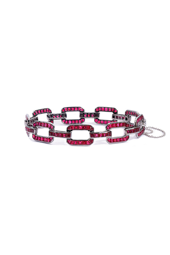 Nam Cho 18k Ruby Baguette Princess Cut Link Bracelet