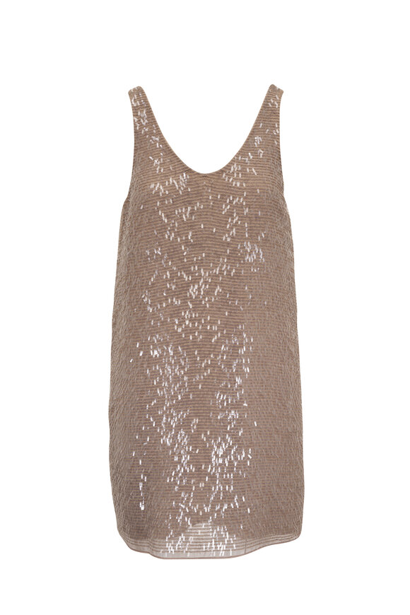 Brunello Cucinelli - Taupe Dazzling Embroidered Paillette Dress