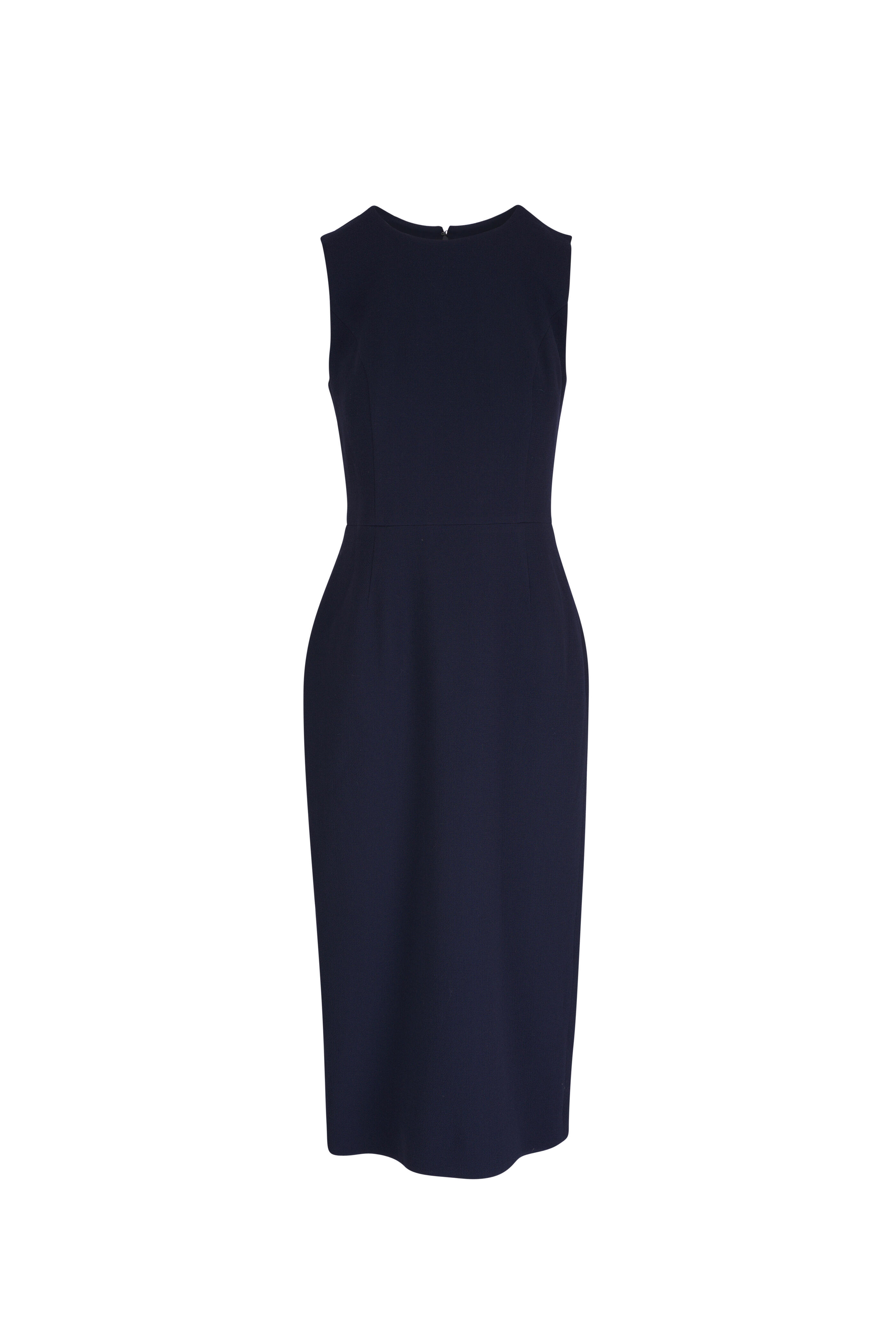 Carolina Herrera - Midnight Wool Crepe Crewneck Midi Dress