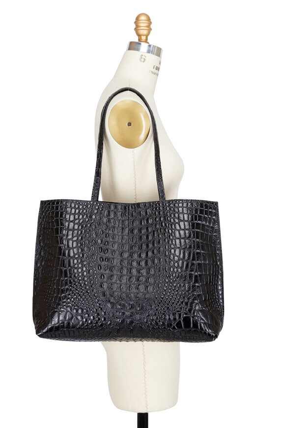 B May Bags - Black Croc Embossed Leather Classic Shopper