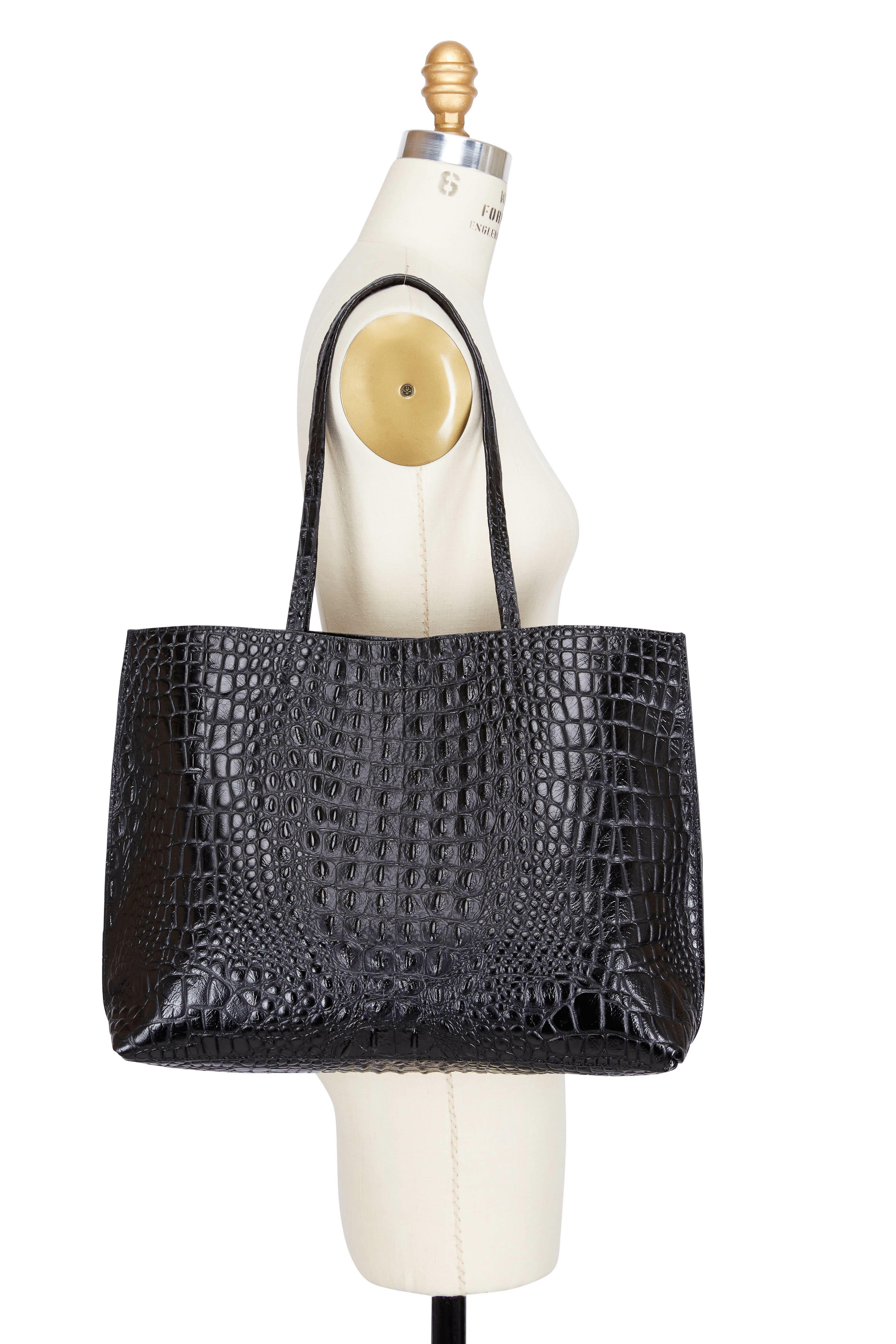 M St. Tote Bag in Brown and Mocha Caiman Croc Embossed Leather
