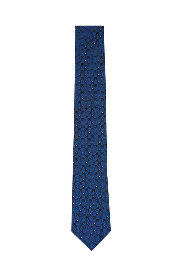 Ferragamo Dark Blue Geo Silk Jacquard Necktie - view 1