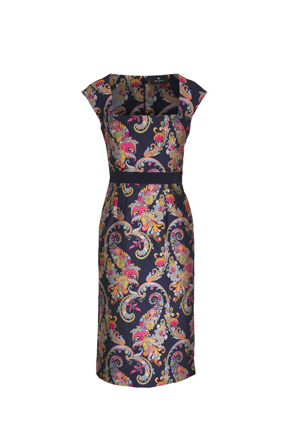 Etro Navy Floral Printed Dress