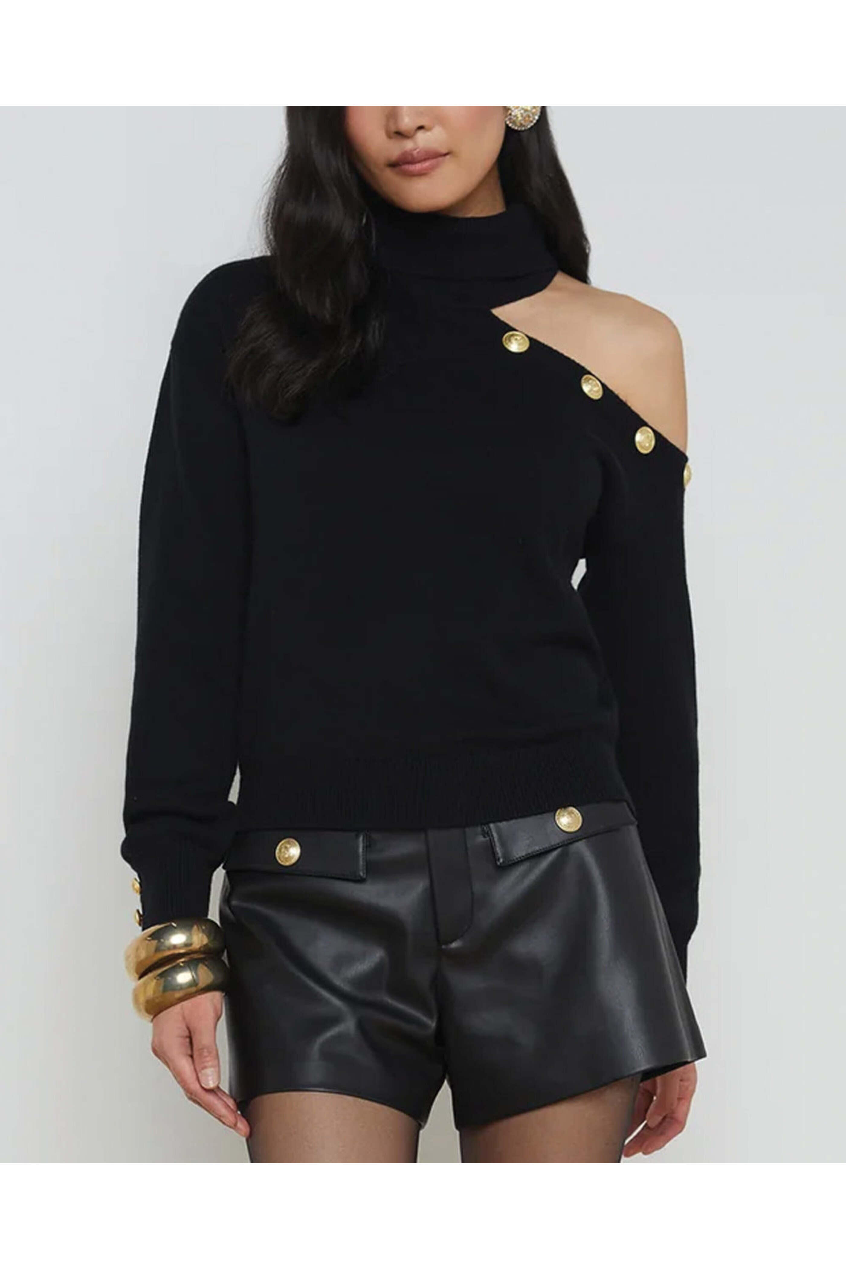 L'Agence - Black Cutout Shoulder Brixie Turtleneck