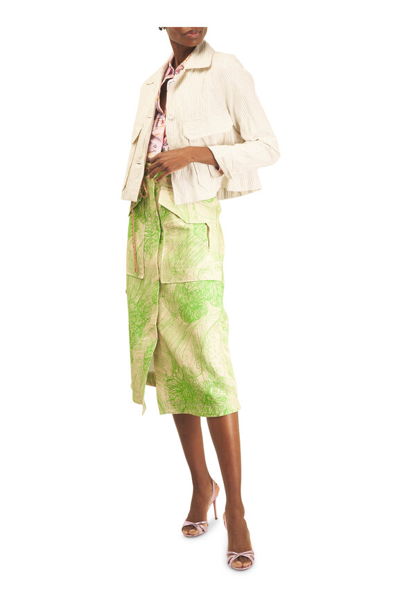 Odeeh Grass Green Scribbled Canvas Midi Skirt - view 2