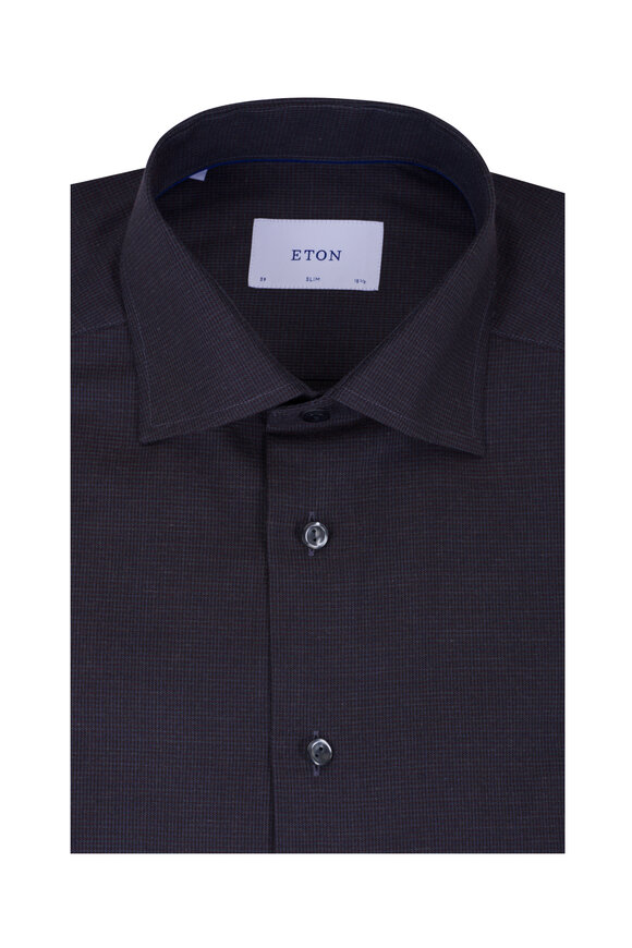 Eton Gray & Burgundy Micro Check Cotton Dress Shirt