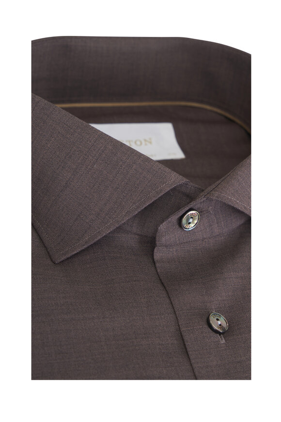 Eton Solid Brown Wool Contemporary Fit Dress Shirt - view 2