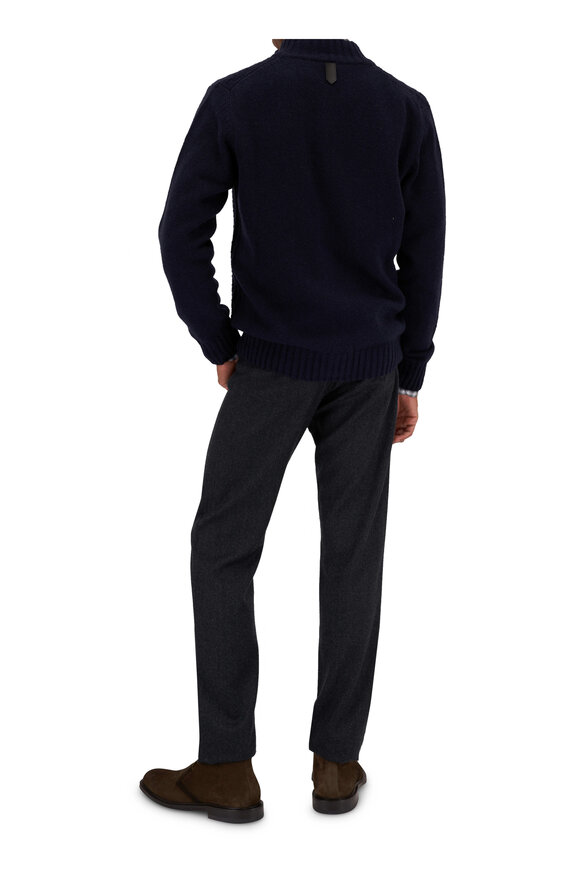 Canali - Navy Blue Knit Full Zip Sweater 