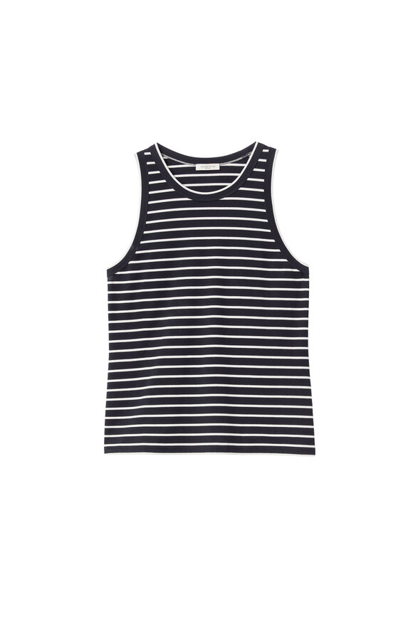 Lafayette 148 New York Navy & White Stripe Cotton Rib Racerback Tank - view 6