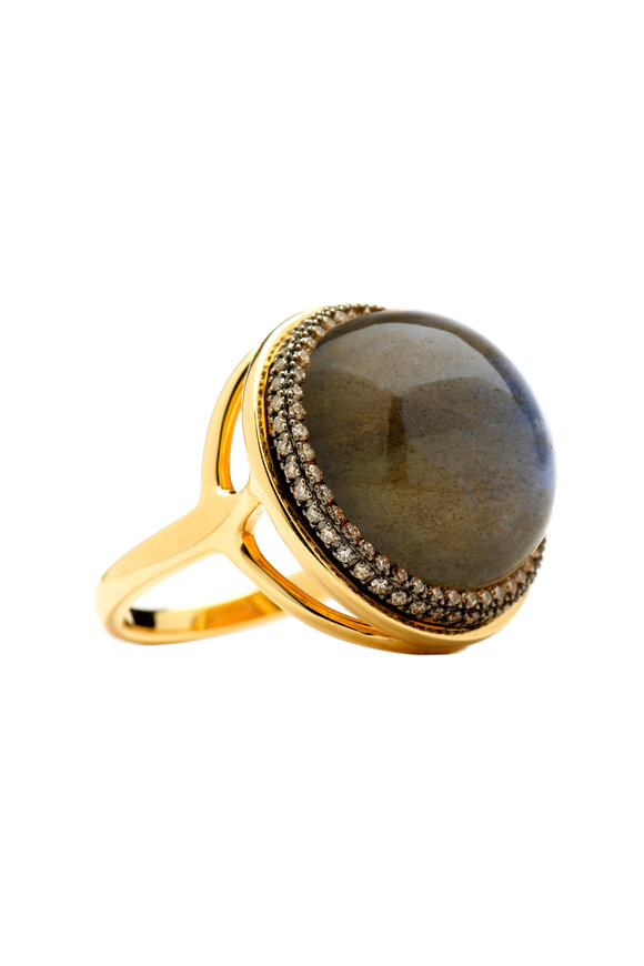 Syna - 18K Gold Labradorite & Champagne Diamond Ring