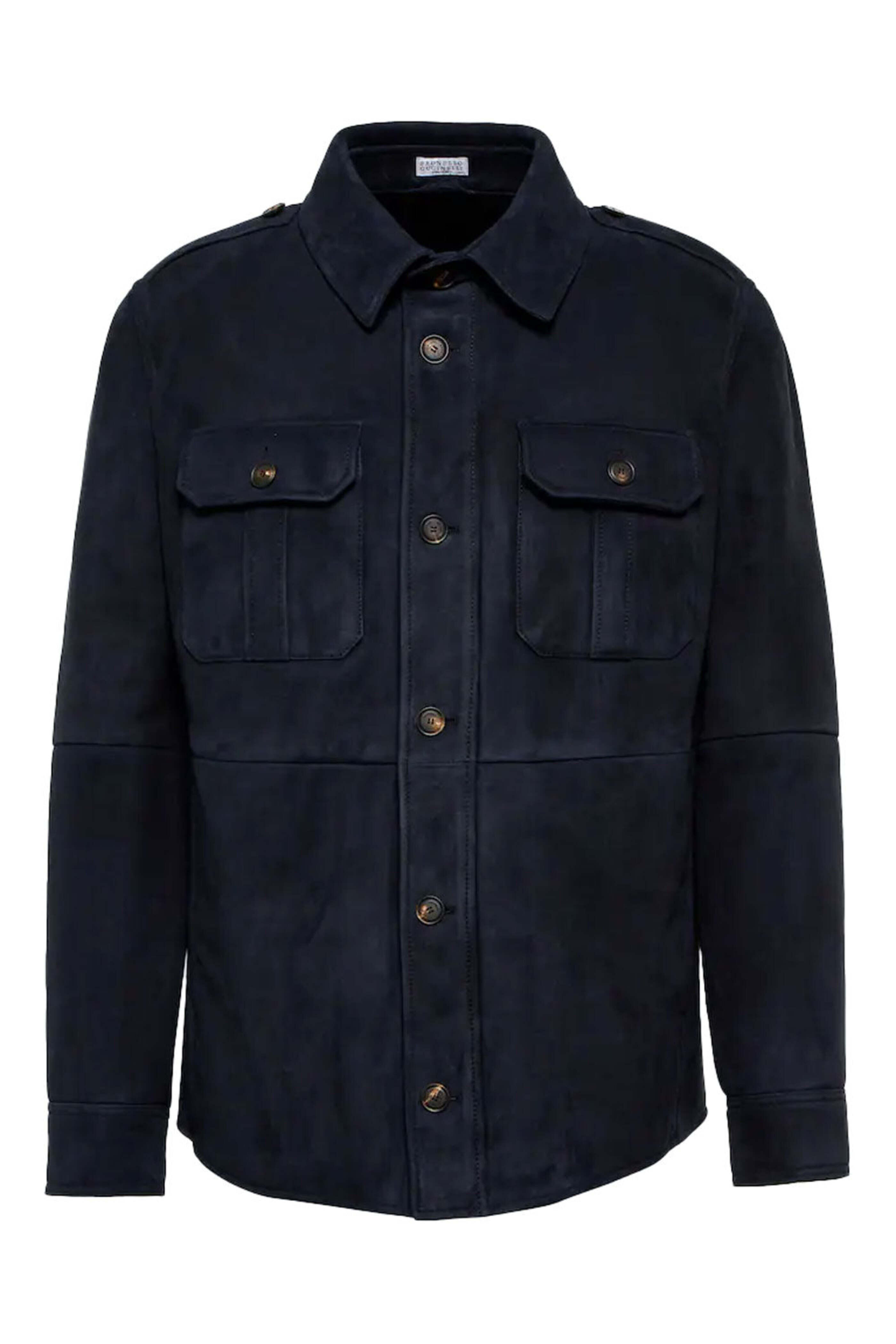 Brunello Cucinelli - Navy Suede Shirt Jacket | Mitchell Stores