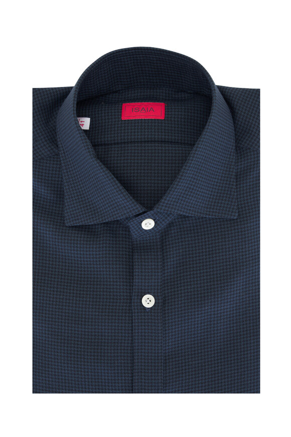 Isaia Medium Blue Mini Herringbone Wool Sportshirt