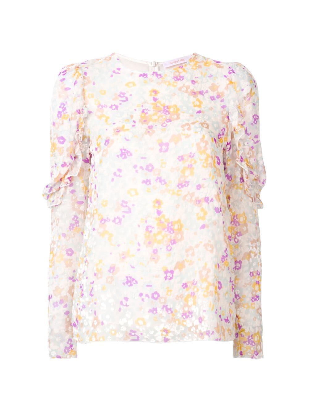 See by Chloé - Multicolor Silk Ruffle Sleeve Top