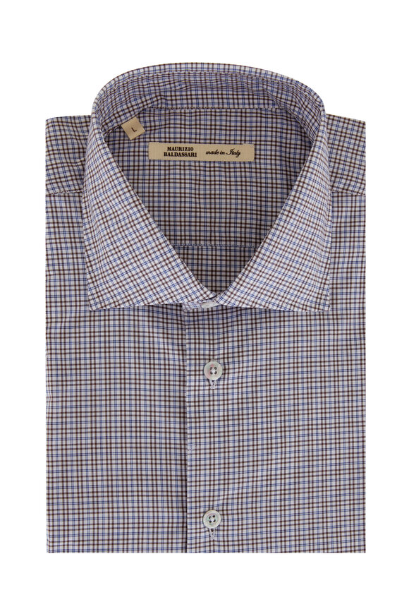 Maurizio Baldassari - Light Blue & Brown Mini Check Sport Shirt