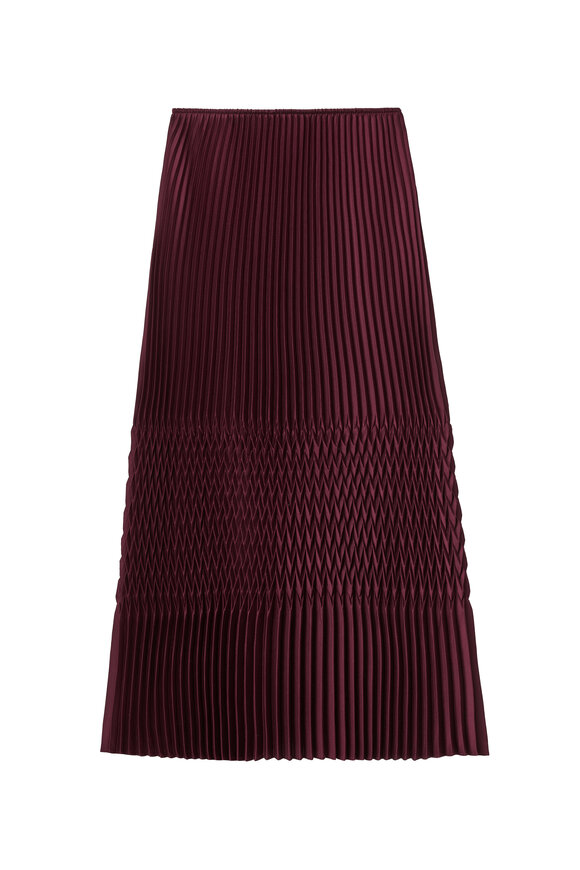 Lafayette 148 New York Aubergine Satin Plissé Straight Midi Skirt - view 1