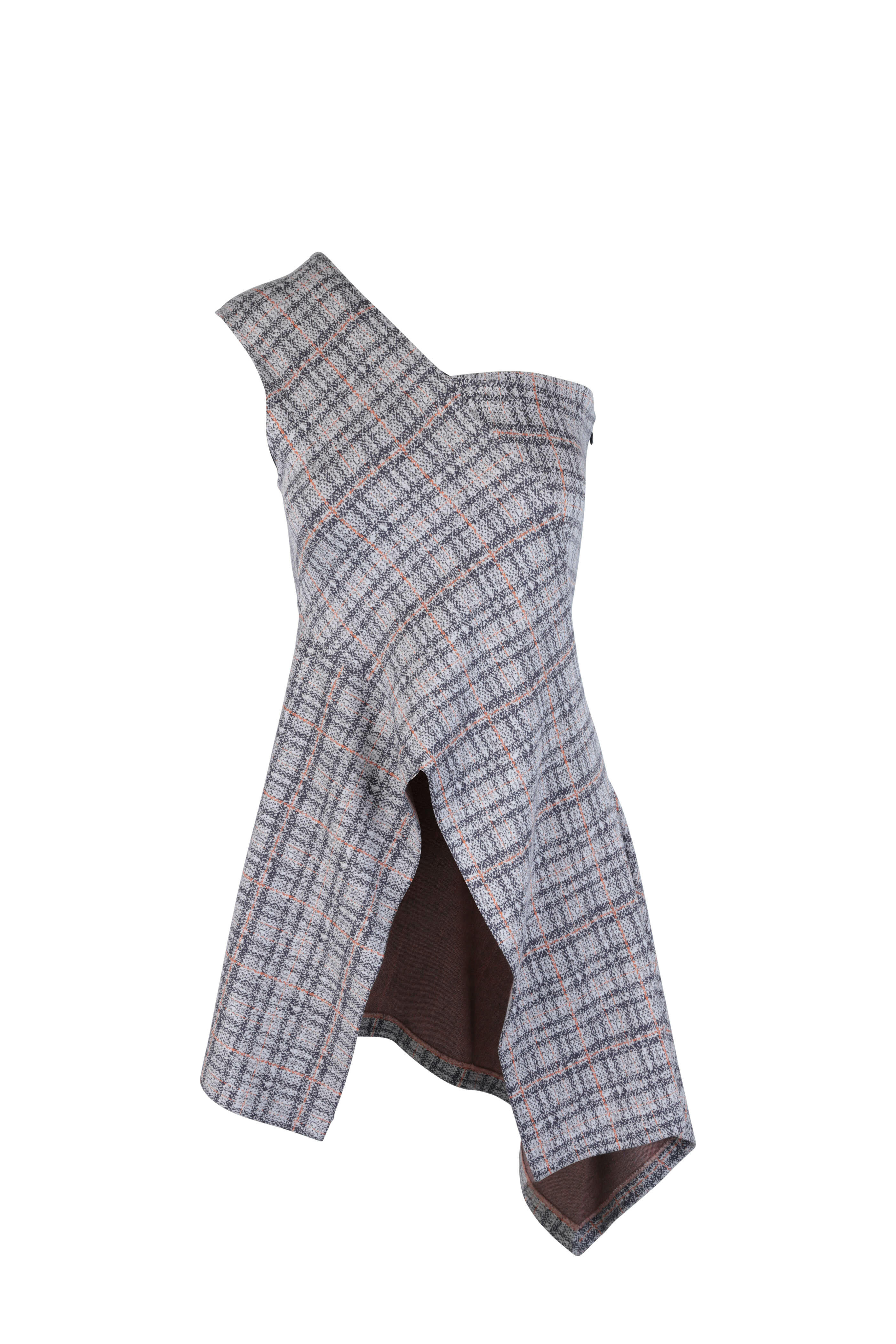 Rosetta Getty - Navy Blue & Poppy One Shoulder Asymmetrical Top