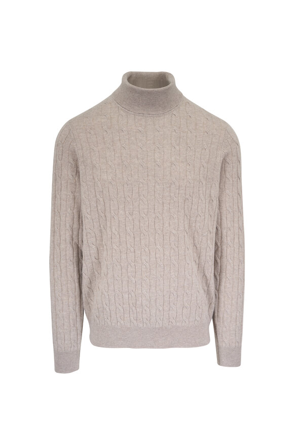Patrick Assaraf Beige Cable Knit Turtleneck Sweater - view 1