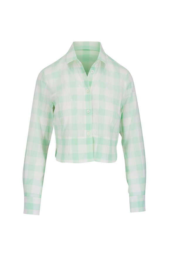 Odeeh Glass Green Plaid Cotton Gauze Vichy Blouse