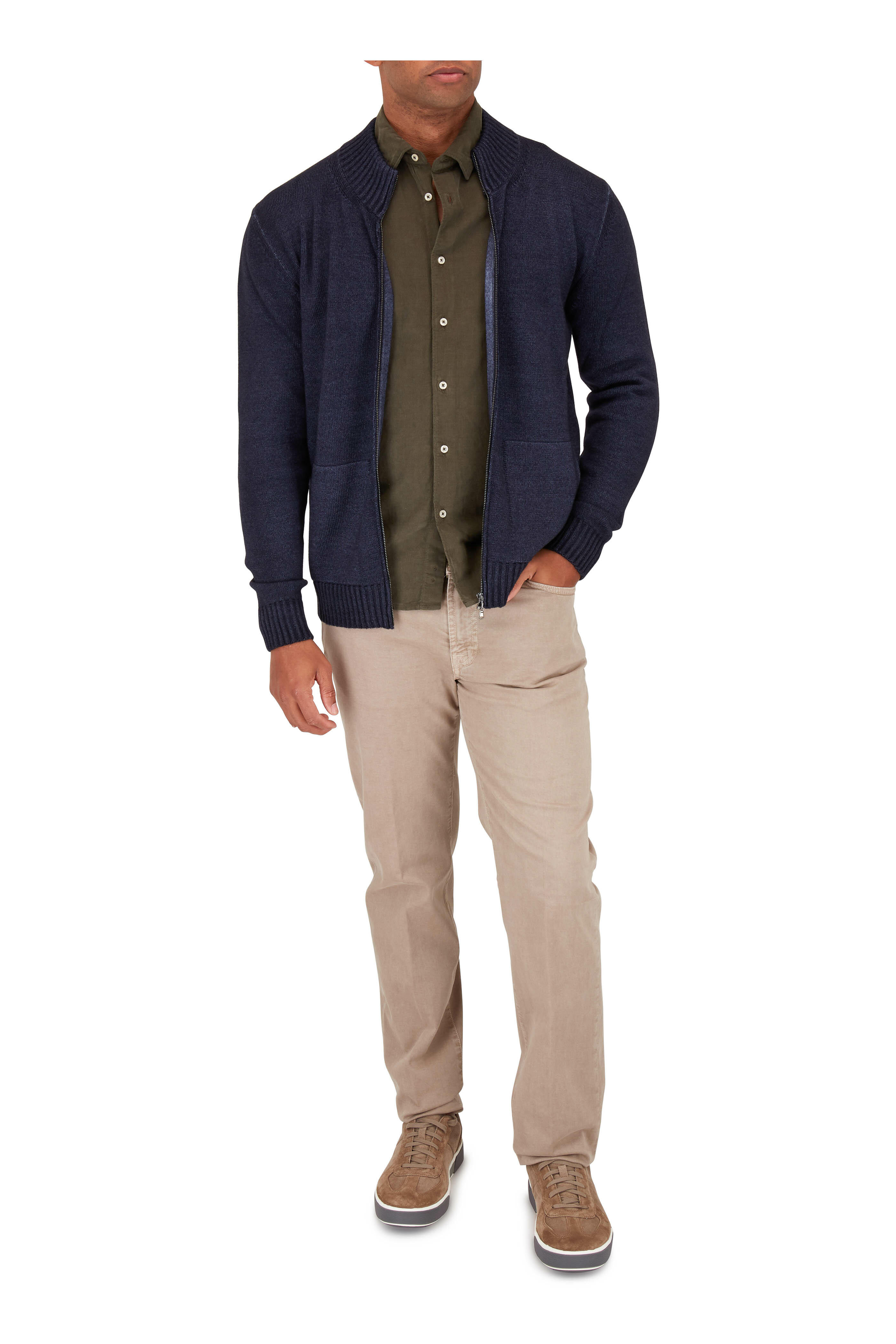 Altea - Blue Wool Front Zip Cardigan | Mitchell Stores display picture 1