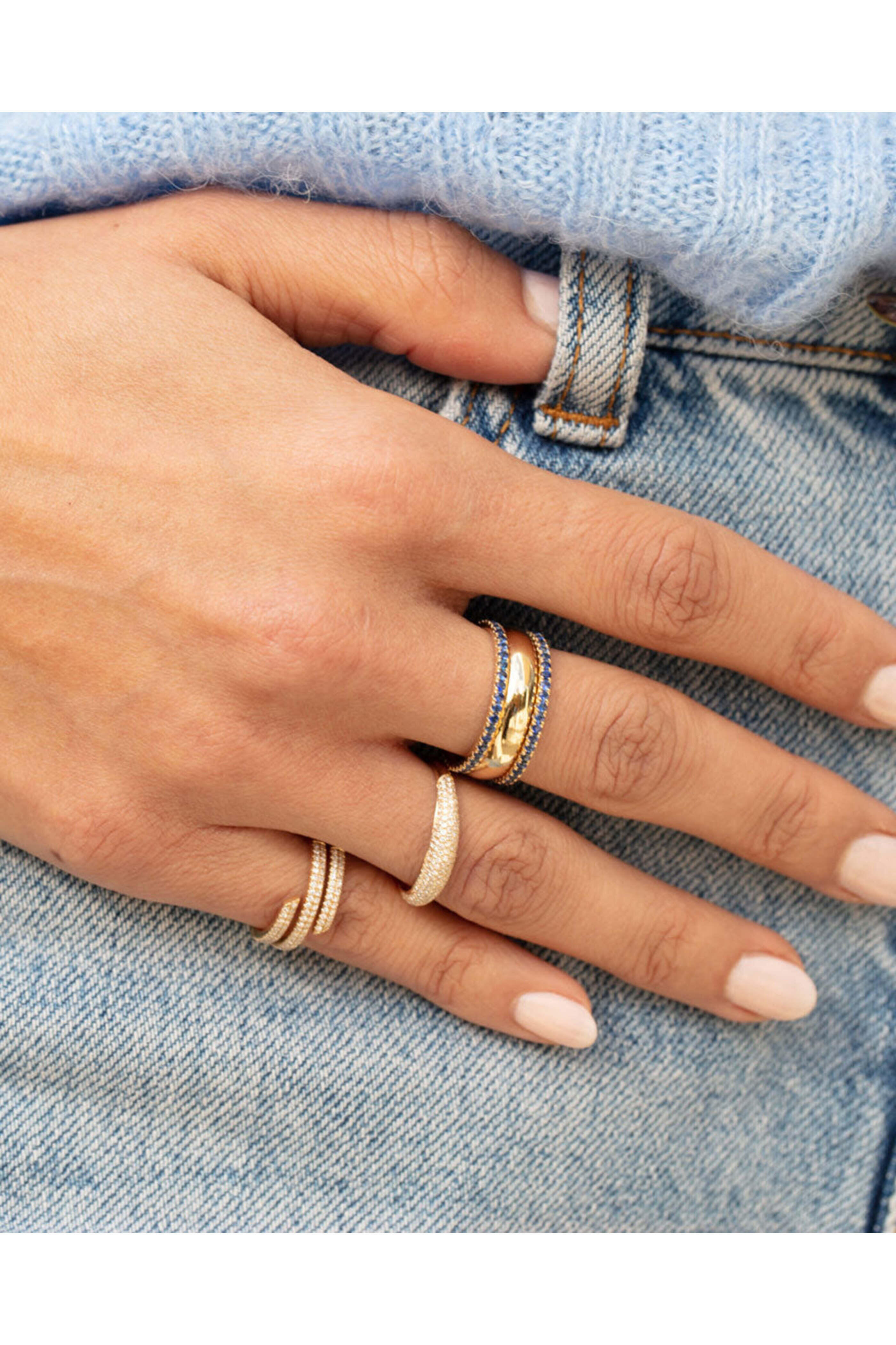 Ef Collection - 14k Yellow Gold Blue Sapphire Eternity Stack Ring