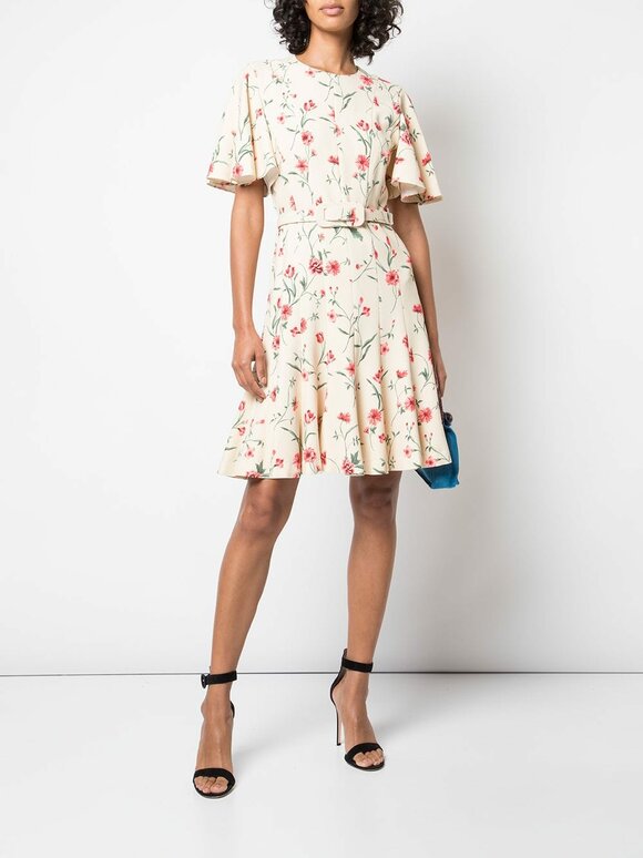 Michael Kors Collection - Nude & Rosewood Floral Cady Dance Dress