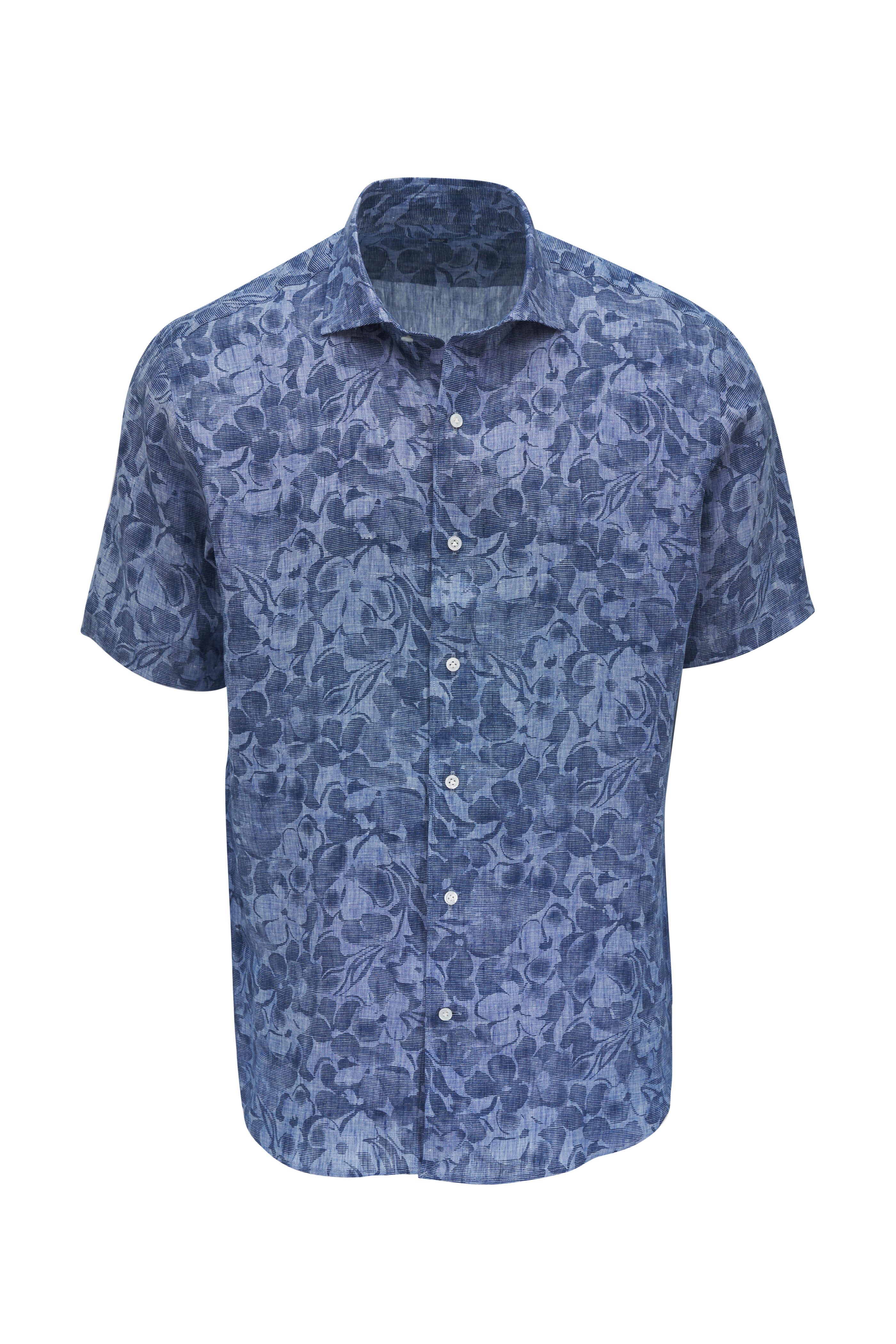 Peter Millar - Amalfi Indigo Floral Print Linen Sport Shirt