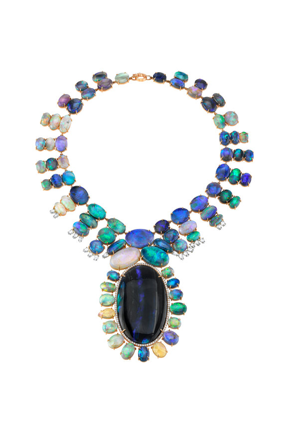 Irene Neuwirth - Rose Gold Lightning Ridge Opal Diamond Necklace