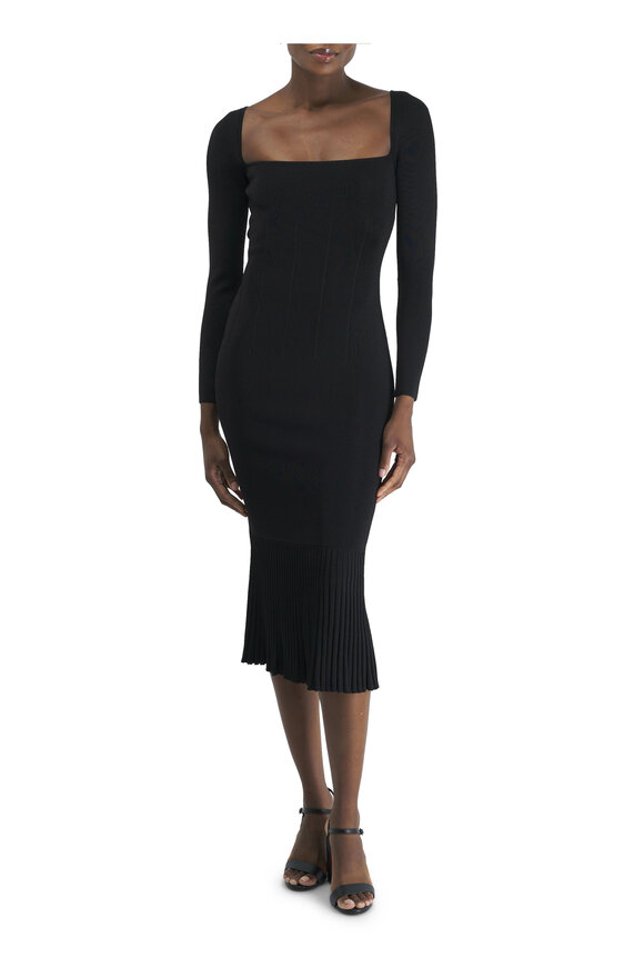 Galvan - Atlanta Ribbed Knit Black Midi Dress