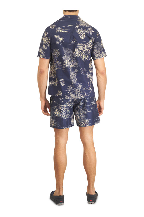 Moncler Floral Print Navy Blue Short Sleeve Cotton Shirt - view 3